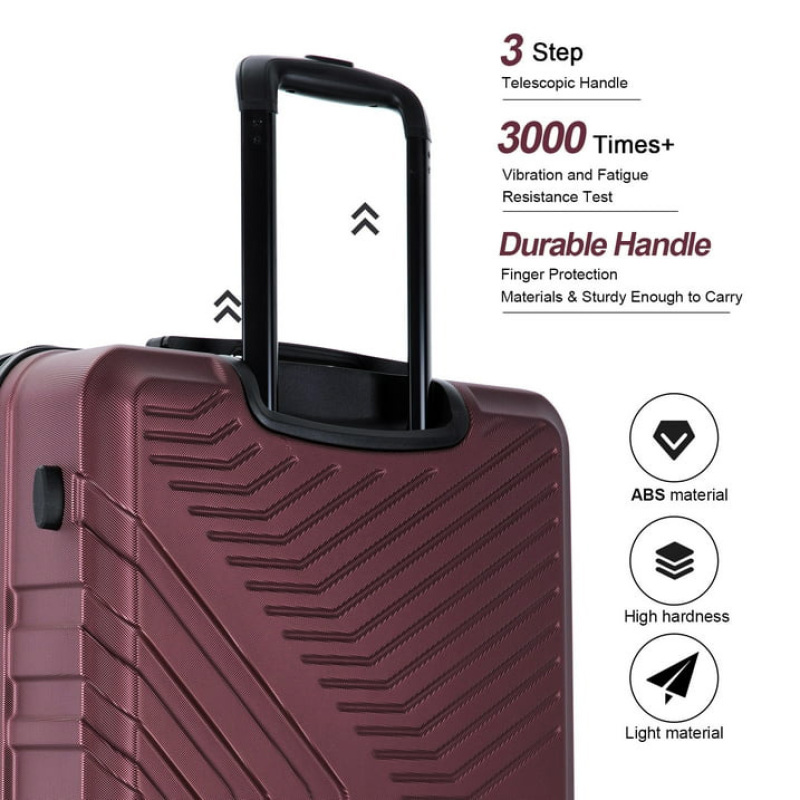 Travelhouse 3 Piece Hardside Luggage Set Hardshell Lightweight TSA Lock Spinner Wheels Suitcase with Backpack and 5 Packing Cubes.Wine Red