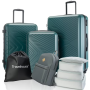 Travelhouse 3 Piece Hardside Luggage Set Hardshell Lightweight TSA Lock Spinner Wheels Suitcase with Backpack and 5 Packing Cubes.Dark Green