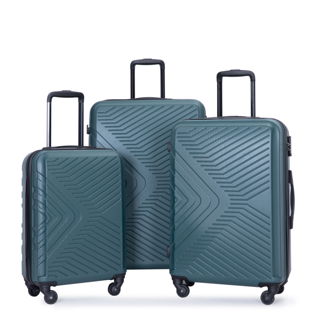 3 Piece Luggage Sets ABS Lightweight Suitcase with Two Hooks, Spinner Wheels, TSA Lock, (20/24/28) Dark Green