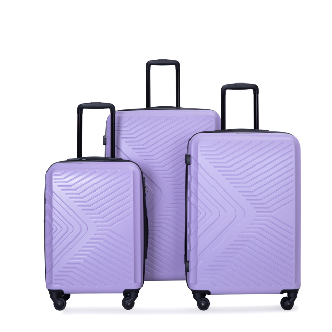 3 Piece Luggage Sets ABS Lightweight Suitcase with Two Hooks, Spinner Wheels, TSA Lock, (20/24/28) Light Purple