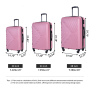 3 Piece Luggage Sets ABS Lightweight Suitcase with Two Hooks, Spinner Wheels, TSA Lock, (20/24/28) Pink