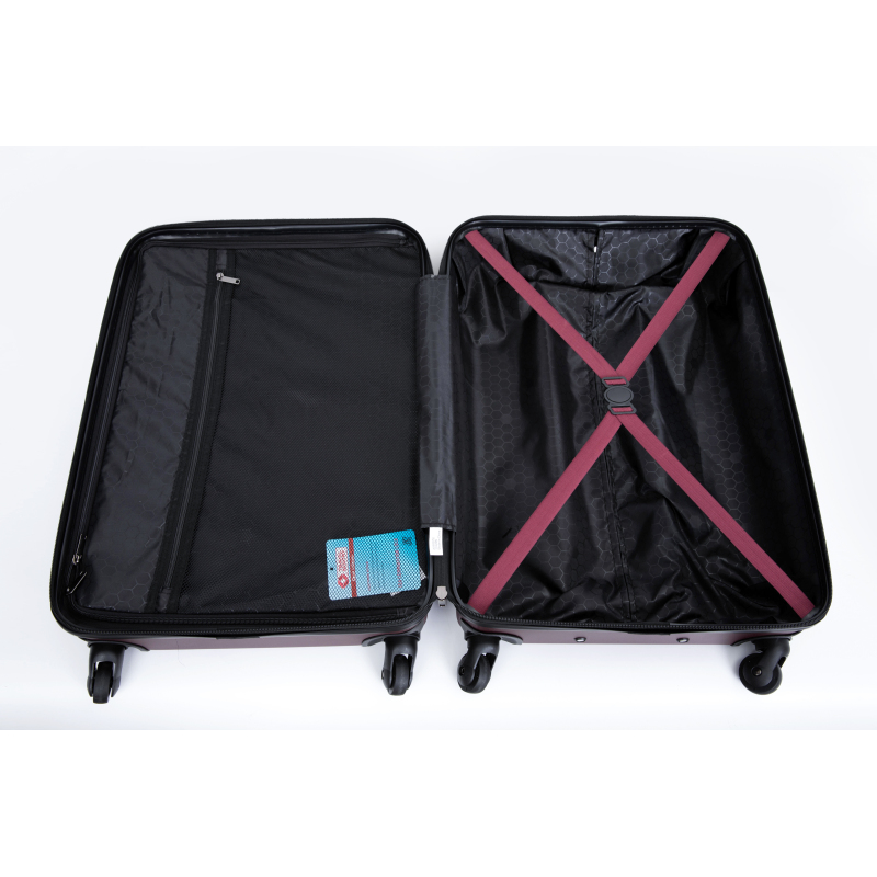 3 Piece Luggage Sets ABS Lightweight Suitcase with Two Hooks, Spinner Wheels, TSA Lock, (20/24/28) Wine red
