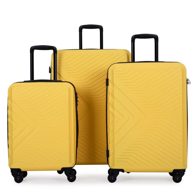 3 Piece Luggage Sets ABS Lightweight Suitcase with Two Hooks, Spinner Wheels, TSA Lock, (20/24/28) Yellow