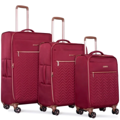 Travelhouse 3 Piece Luggage Set Softside Expandable Lightweight Suitcase with Spinner Wheels.(Wine Red)