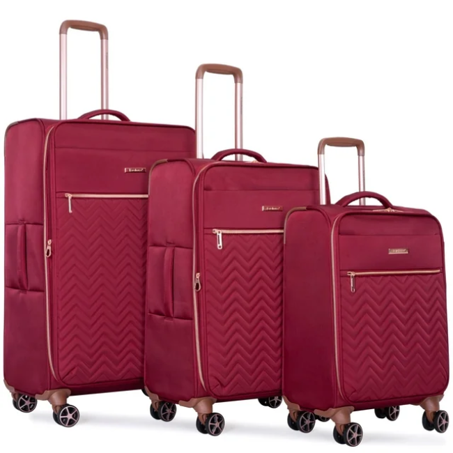 Travelhouse Juego de equipaje de 3 piezas Maleta ligera expandible con ruedas giratorias (rojo vino)
