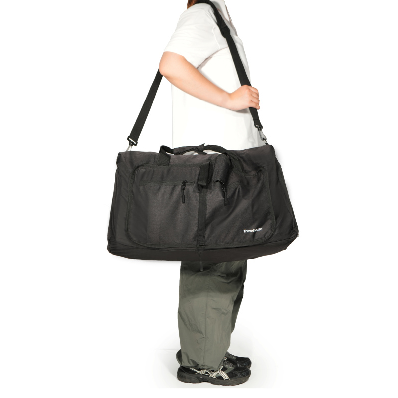 Travelhouse 50L Foldable Travel Duffle Bag for Men Women with Shoes Compartment Waterproof,Black