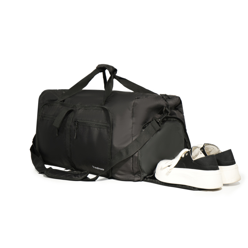 Travelhouse 50L Foldable Travel Duffle Bag for Men Women with Shoes Compartment Waterproof,Black