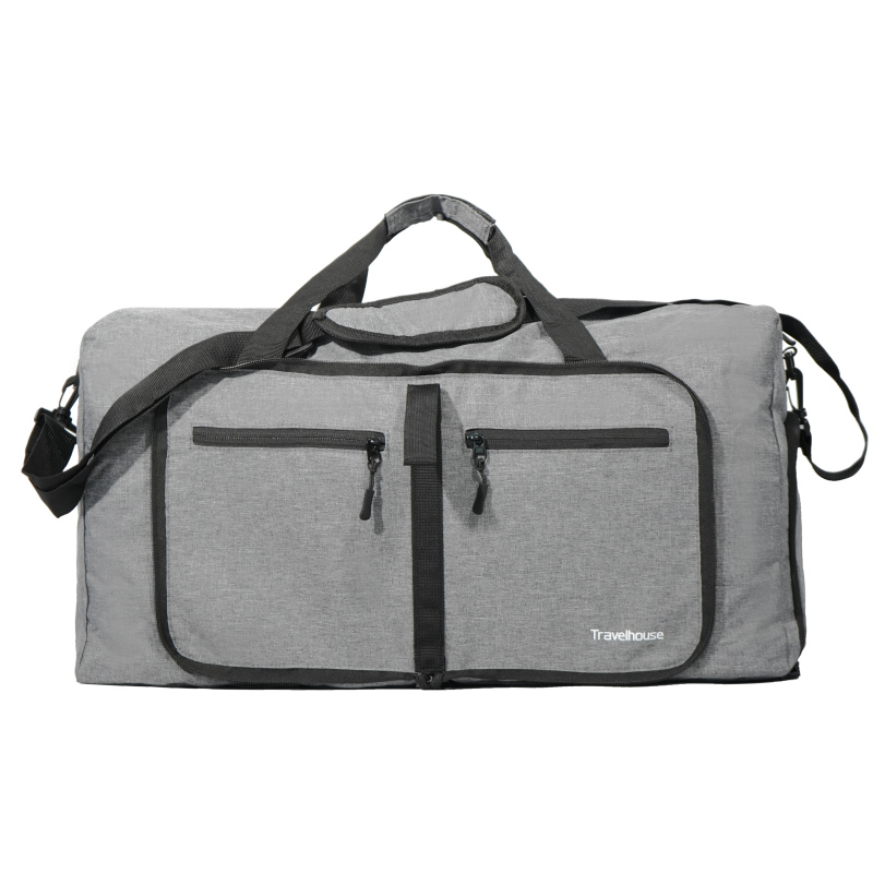 Travelhouse 50L Foldable Travel Duffle Bag for Men Women with Shoes Compartment Waterproof,Gray