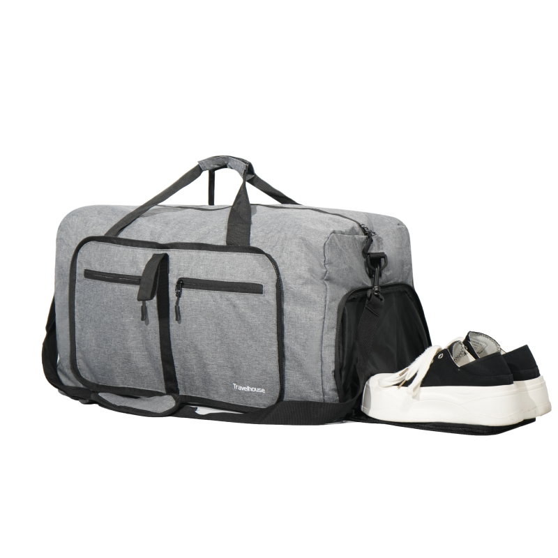 Travelhouse 50L Foldable Travel Duffle Bag for Men Women with Shoes Compartment Waterproof,Gray