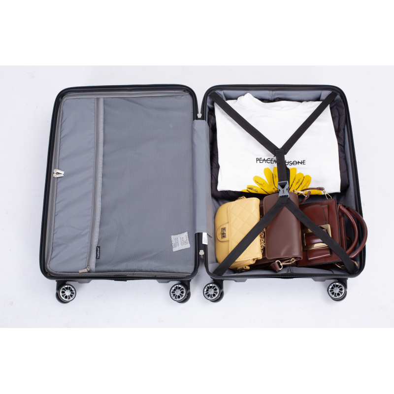 Hardshell Suitcase Double Spinner Wheels PP Luggage Sets Lightweight Durable Suitcase with TSA Lock,3-Piece Set (20/24/28) , Black