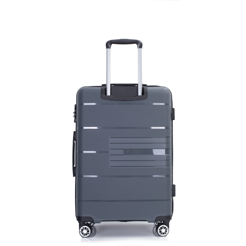 Maleta rígida con ruedas giratorias dobles, juegos de equipaje de PP, maleta ligera y duradera con cerradura TSA, juego de 3 piezas (20/24/28), gris