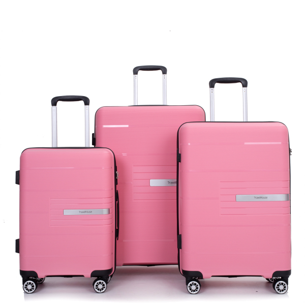 Hartschalenkoffer mit doppelten Spinnerrädern, PP-Gepäcksets, leichter, robuster Koffer mit TSA-Schloss, 3-teiliges Set (20/24/28), Pink