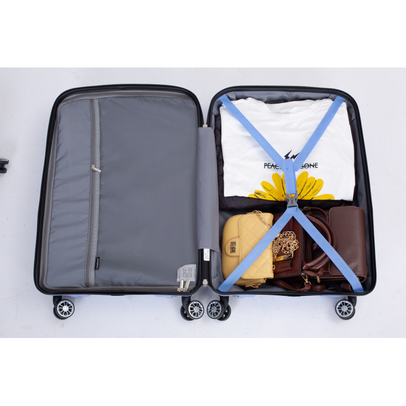 Hardshell Suitcase Double Spinner Wheels PP Luggage Sets Lightweight Durable Suitcase with TSA Lock,3-Piece Set (20/24/28) , Purplish Blue