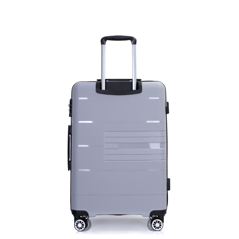 Maleta rígida con ruedas giratorias dobles, juegos de equipaje de PP, maleta ligera y duradera con cerradura TSA, juego de 3 piezas (20/24/28), color plateado