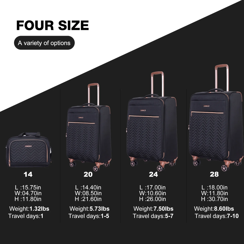 Travelhouse 4 Piece Luggage Set Softside Expandable Lightweight Suitcase with Double Spinner Wheels