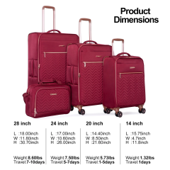 Travelhouse Juego de equipaje de 4 piezas Maleta ligera expandible Softside con ruedas giratorias dobles