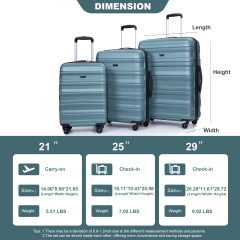 Комплект валіз Tripcomp Hardside Luggage Set із 3 предметів (21/25/29) Легкий комплект валіз на 4 колесах (зелений)