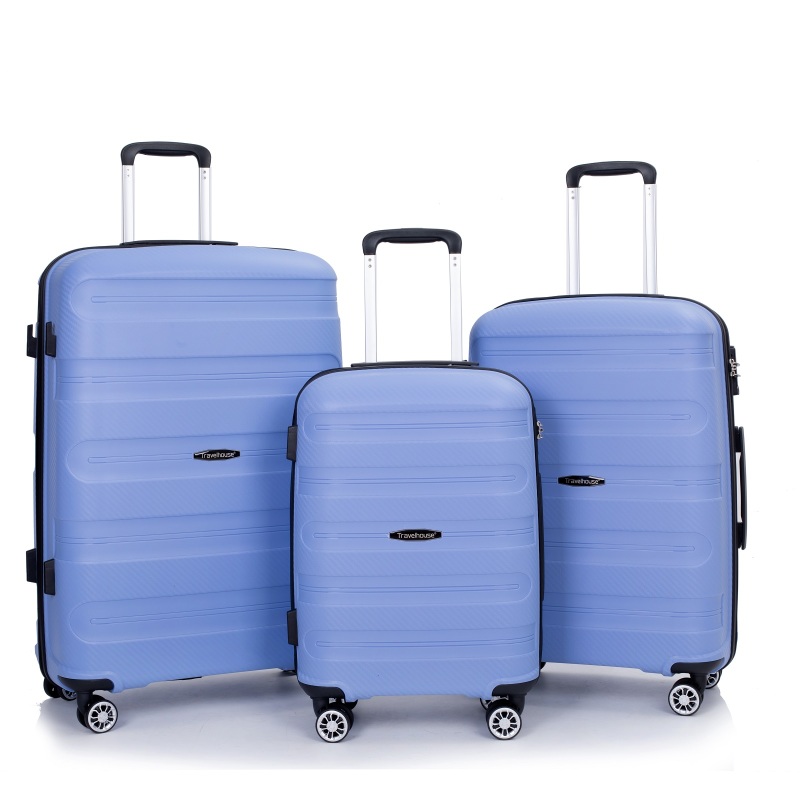 Hartschalen-Koffer mit Drehrädern, PP-Gepäcksets, leichter, robuster Koffer mit TSA-Schloss, 3-teiliges Set (20/24/28), violettblau