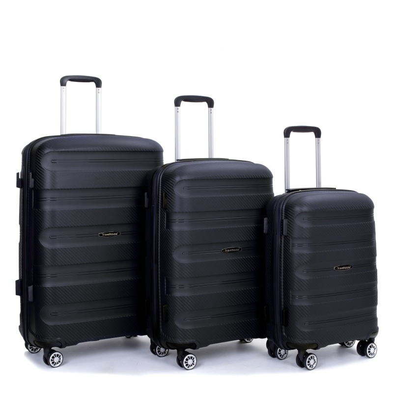 طقم حقائب سفر من هاردشيل بعجلات دوارة من البولي بروبيلين ، حقيبة متينة خفيفة الوزن مع قفل TSA ، مجموعة من 3 قطع (20/24/28) ، أسود