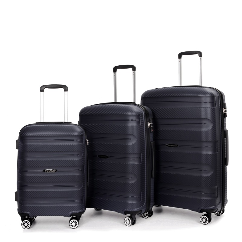 طقم حقائب سفر من هاردشيل بعجلات دوارة من البولي بروبيلين ، حقيبة متينة خفيفة الوزن مع قفل TSA ، مجموعة من 3 قطع (20/24/28) ، أسود