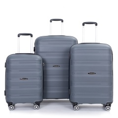 Maleta rígida con ruedas giratorias, juegos de equipaje de PP, maleta ligera y duradera con cerradura TSA, juego de 3 piezas (20/24/28), gris