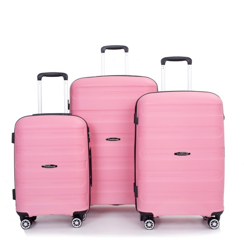 Maleta rígida con ruedas giratorias, juegos de equipaje de PP, maleta ligera y duradera con cerradura TSA, juego de 3 piezas (20/24/28), rosa