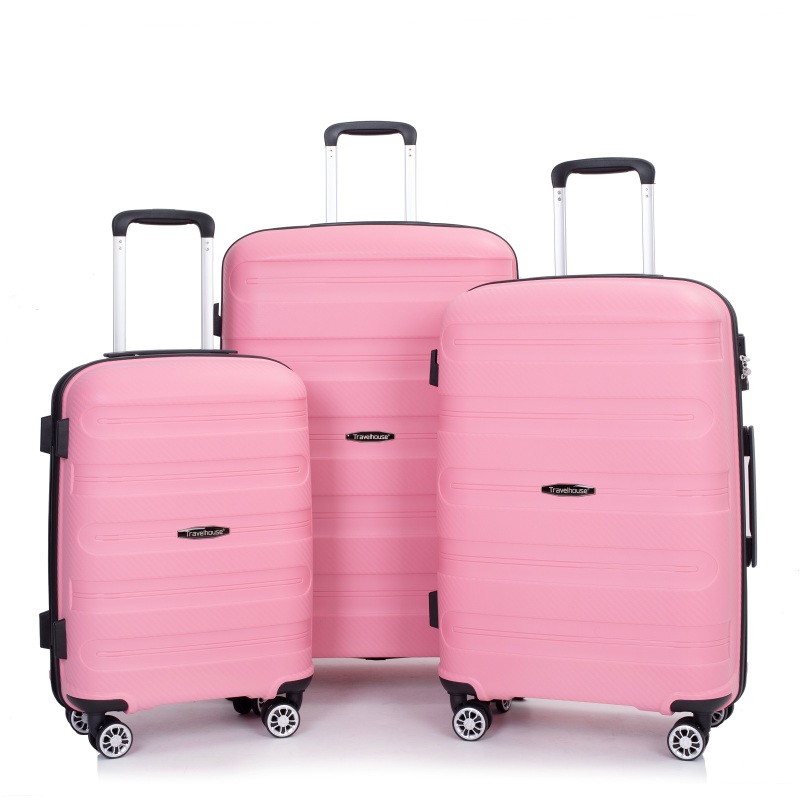 Maleta rígida con ruedas giratorias, juegos de equipaje de PP, maleta ligera y duradera con cerradura TSA, juego de 3 piezas (20/24/28), rosa