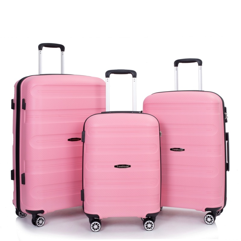 Maleta rígida con ruedas giratorias, juegos de equipaje de PP, maleta ligera y duradera con cerradura TSA, juego de 3 piezas (20/24/28), rosa