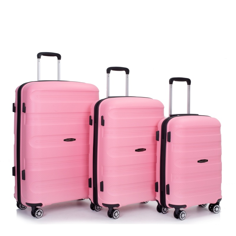 Maleta rígida con ruedas giratorias, juegos de equipaje de PP, maleta ligera y duradera con cerradura TSA, juego de 3 piezas (20/24/28), rosa