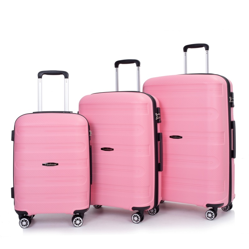 Maleta rígida con ruedas giratorias, juegos de equipaje de PP, maleta ligera y duradera con cerradura TSA, juego de 3 piezas (20/24/28), rosa