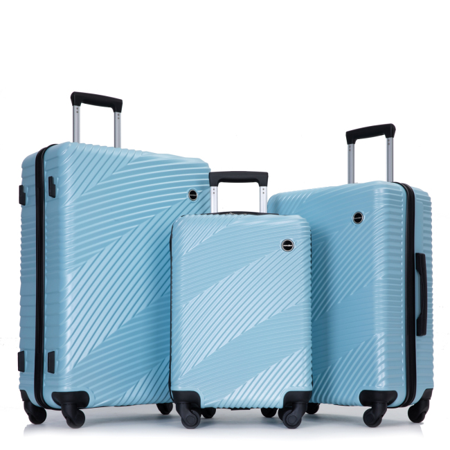 3 Piece Luggage Sets PC+ABS Lightweight Suitcase with Two Hooks, Spinner Wheels, (20/24/28) Aqua Blue 