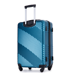 Ensembles de bagages 3 pièces PC + ABS, valise légère avec deux crochets, roues pivotantes (20/24/28) bleu foncé