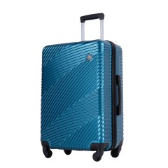 Ensembles de bagages 3 pièces PC + ABS, valise légère avec deux crochets, roues pivotantes (20/24/28) bleu foncé