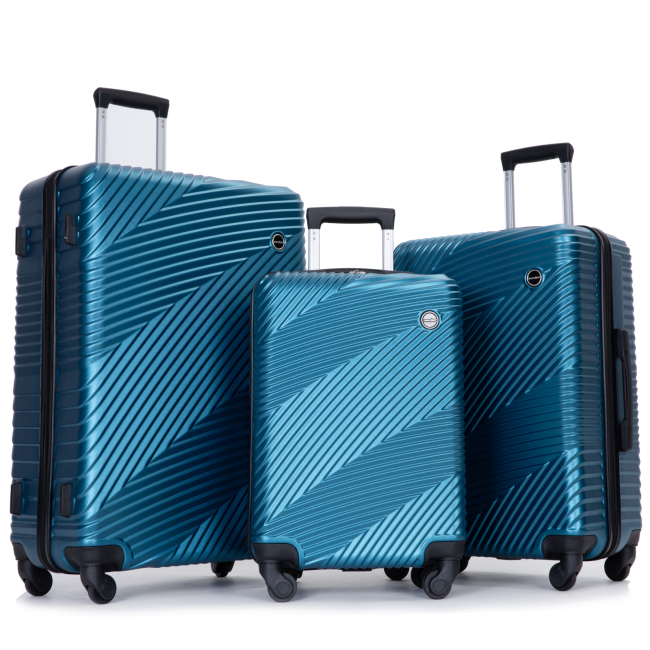 3 Piece Luggage Sets PC+ABS Lightweight Suitcase with Two Hooks, Spinner Wheels, (20/24/28) Dark Blue 
