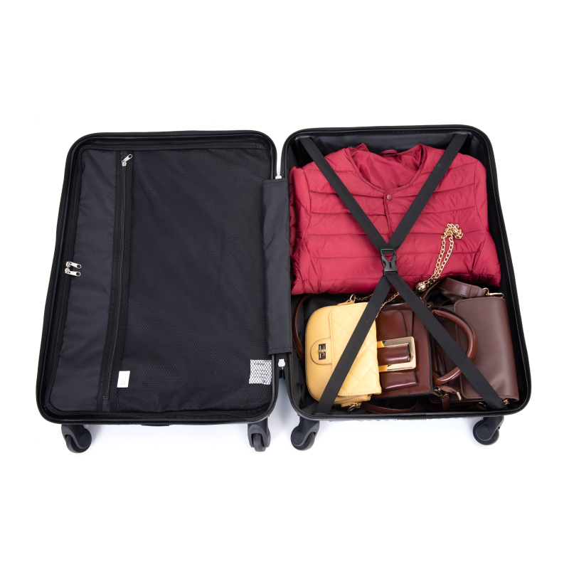 3 Piece Luggage Sets PC+ABS Lightweight Suitcase with Two Hooks, Spinner Wheels, (20/24/28) Gold 