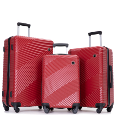 Ensembles de bagages 3 pièces PC + ABS, valise légère avec deux crochets, roues pivotantes (20/24/28) rouge