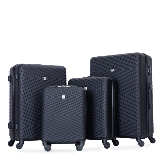 luggage 4-piece ABS lightweight suitcase with rotating wheels, 24 inch and 28 inch with TSA lock, (16/20/24/28) Black
