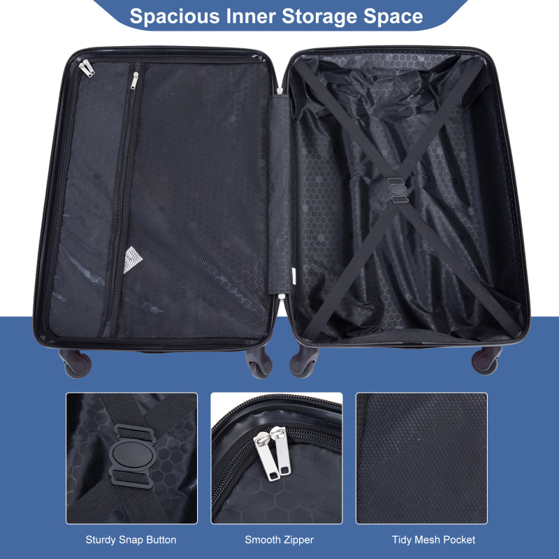 luggage 4-piece ABS lightweight suitcase with rotating wheels, 24 inch and 28 inch with TSA lock, (16/20/24/28) Blue