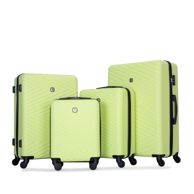 luggage 4-piece ABS lightweight suitcase with rotating wheels, 24 inch and 28 inch with TSA lock, (16/20/24/28) Fluorescent Green