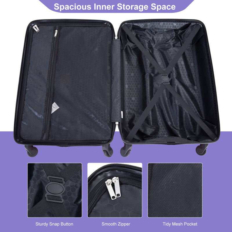 luggage 4-piece ABS lightweight suitcase with rotating wheels, 24 inch and 28 inch with TSA lock, (16/20/24/28) Light Purple