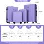 luggage 4-piece ABS lightweight suitcase with rotating wheels, 24 inch and 28 inch with TSA lock, (16/20/24/28) Light Purple