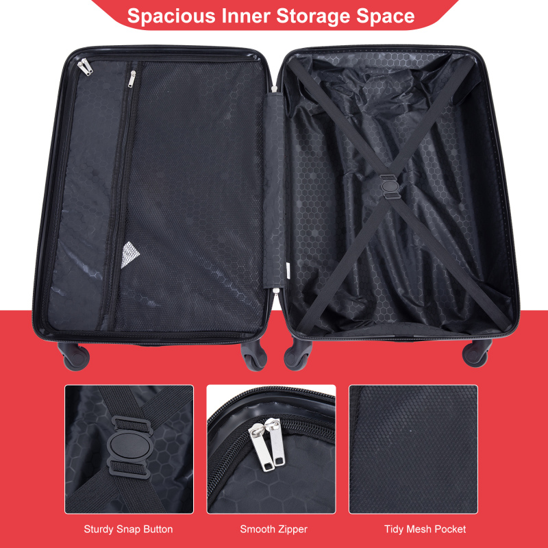 luggage 4-piece ABS lightweight suitcase with rotating wheels, 24 inch and 28 inch with TSA lock, (16/20/24/28) Red