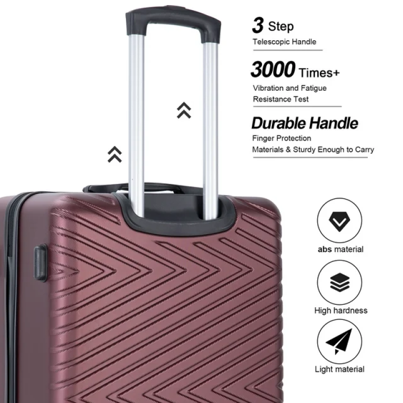 luggage 4-piece ABS lightweight suitcase with rotating wheels, 24 inch and 28 inch with TSA lock, (16/20/24/28) Wine Red