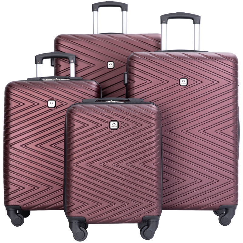 luggage 4-piece ABS lightweight suitcase with rotating wheels, 24 inch and 28 inch with TSA lock, (16/20/24/28) Wine Red