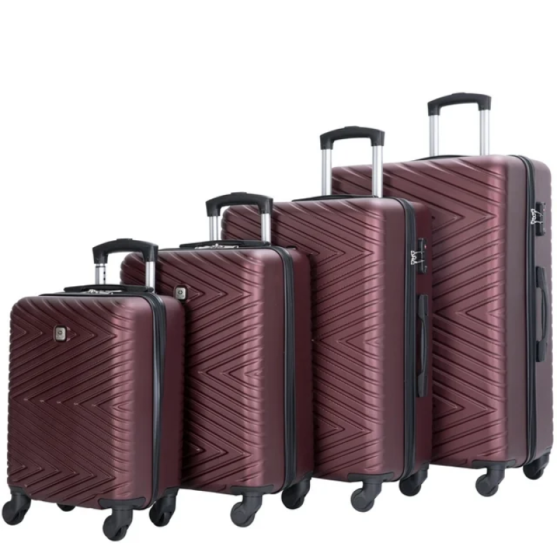 luggage 4-piece ABS lightweight suitcase with rotating wheels, 24 inch and 28 inch with TSA lock, (16/20/24/28) Wine Red
