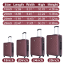 luggage 4-piece ABS lightweight suitcase with rotating wheels, 24 inch and 28 inch with TSA lock, (16/20/24/28) Wine Red