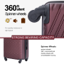 luggage 4-piece ABS lightweight suitcase with rotating wheels, 24 inch and 28 inch with TSA lock, (16/20/24/28) Wine Red