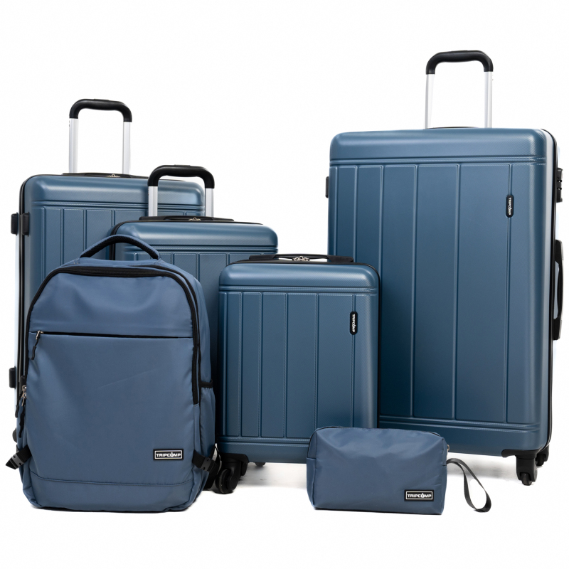 Tripcomp 6-teiliges Hartschalen-Gepäckset mit Spinner-Rädern und TSA-Schloss, leichter Koffer mit Rucksäcken (blau) Tripcomp 6-teiliges Hartschalen-Gepäckset mit Spinner-Rädern und TSA-Schloss, leichter Koffer mit Rucksäcken (blau)