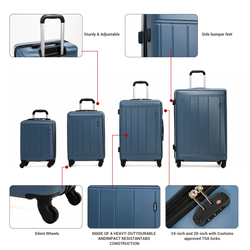 Tripcomp 6-teiliges Hartschalen-Gepäckset mit Spinner-Rädern und TSA-Schloss, leichter Koffer mit Rucksäcken (blau) Tripcomp 6-teiliges Hartschalen-Gepäckset mit Spinner-Rädern und TSA-Schloss, leichter Koffer mit Rucksäcken (blau)