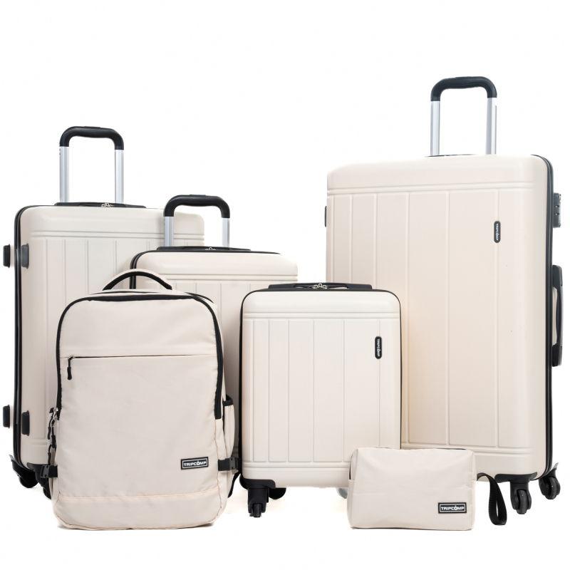 Tripcomp 6-teiliges Hartschalen-Gepäckset mit Spinner-Rädern und TSA-Schloss, leichter Koffer mit Rucksäcken (blau) Tripcomp 6-teiliges Hartschalen-Gepäckset mit Spinner-Rädern und TSA-Schloss, leichter Koffer mit Rucksäcken (weiß)